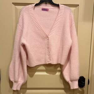 Pink Knit Cardigan with Balloon sleeves